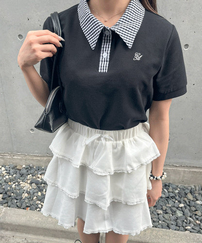 チェック襟付きカノコポロ