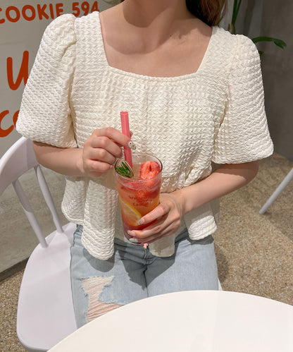 袖バルーンペプラムブラウス