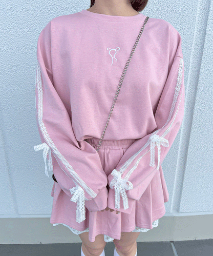 【Official限定】ワンポイントリボン刺繡スエットセットアップ