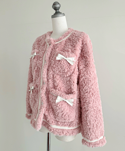 リボン付きガーリーファージャケット