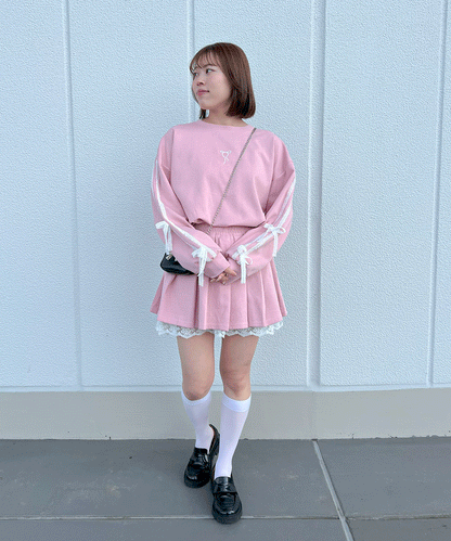【Official限定】ワンポイントリボン刺繡スエットセットアップ