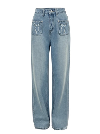 【Official限定価格】ポケットリボン刺繡入りデニムパンツ