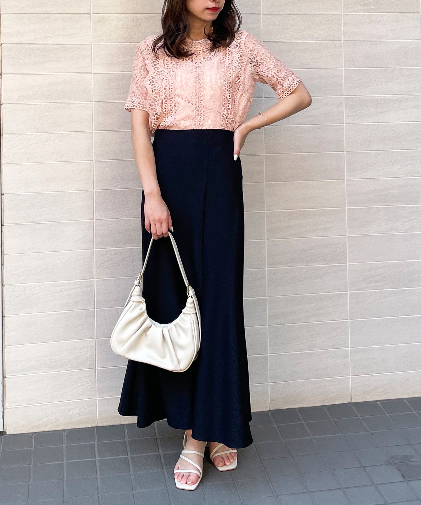 総レースフリルレトロブラウス