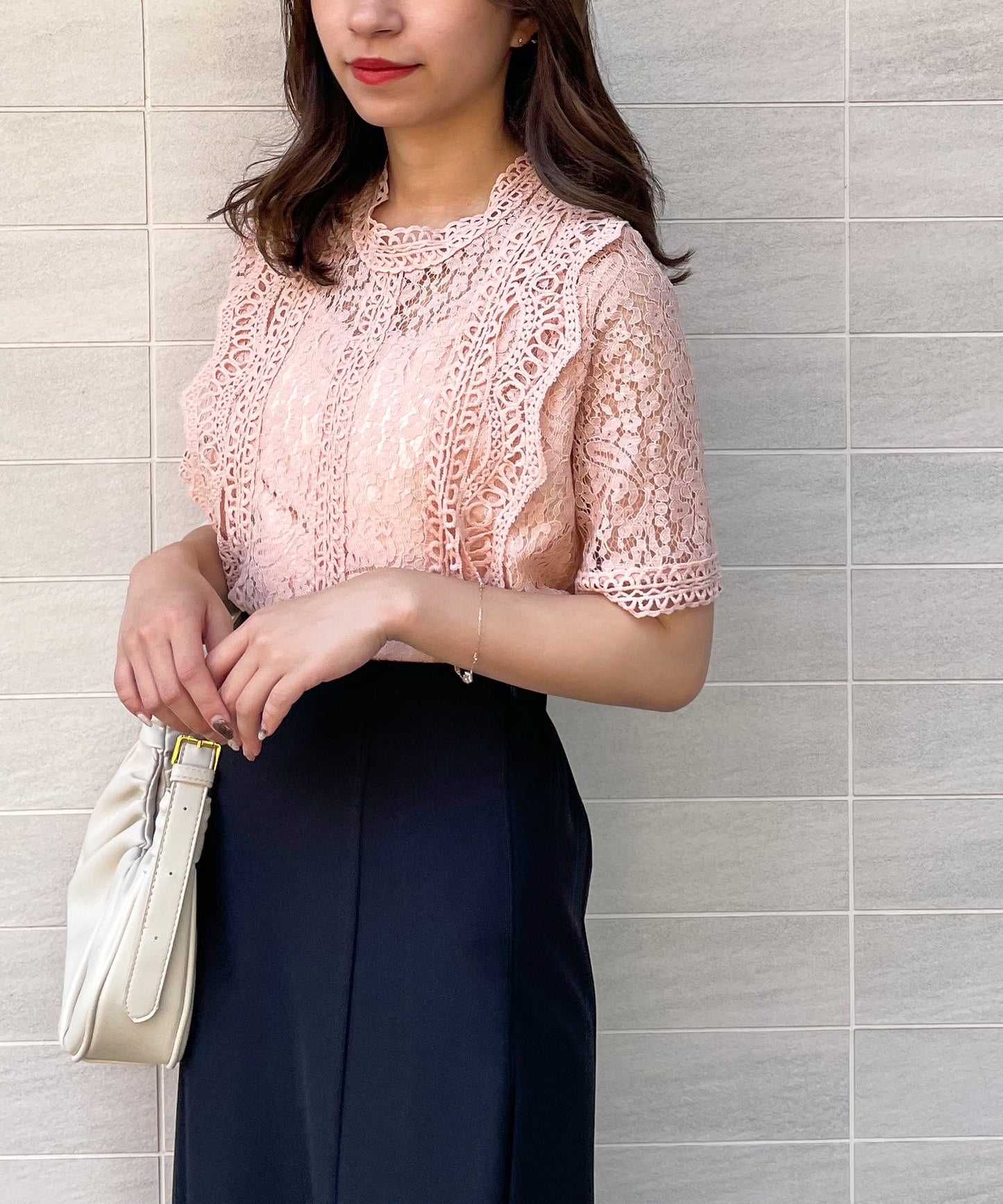 総レースフリルレトロブラウス