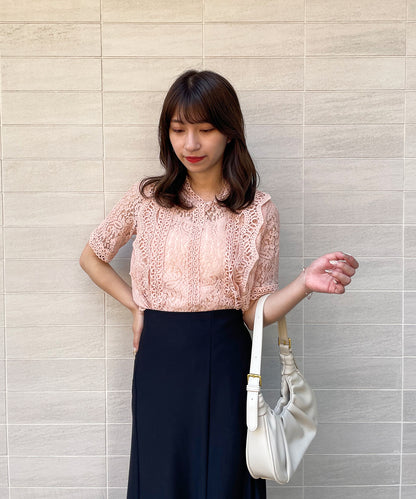 総レースフリルレトロブラウス