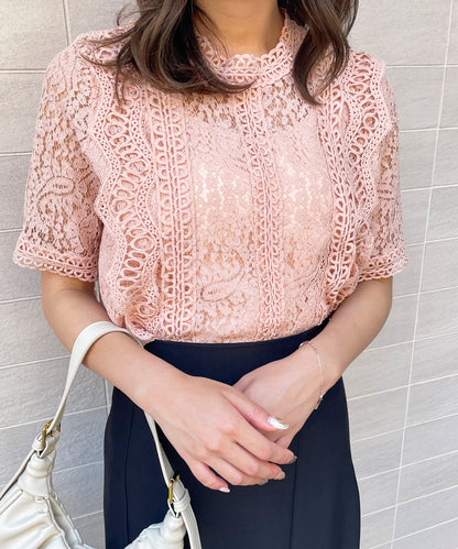 総レースフリルレトロブラウス