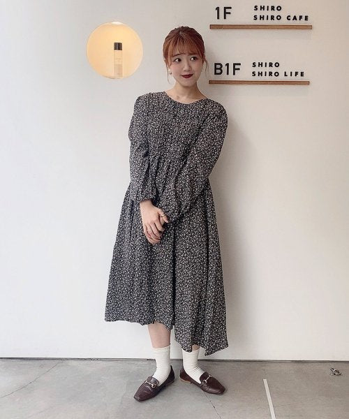 花柄シャーリングOP