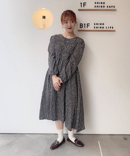 花柄シャーリングOP
