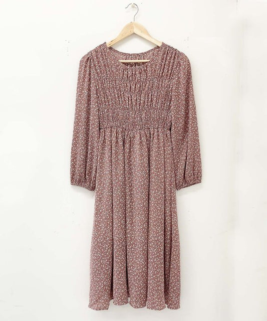 花柄シャーリングOP