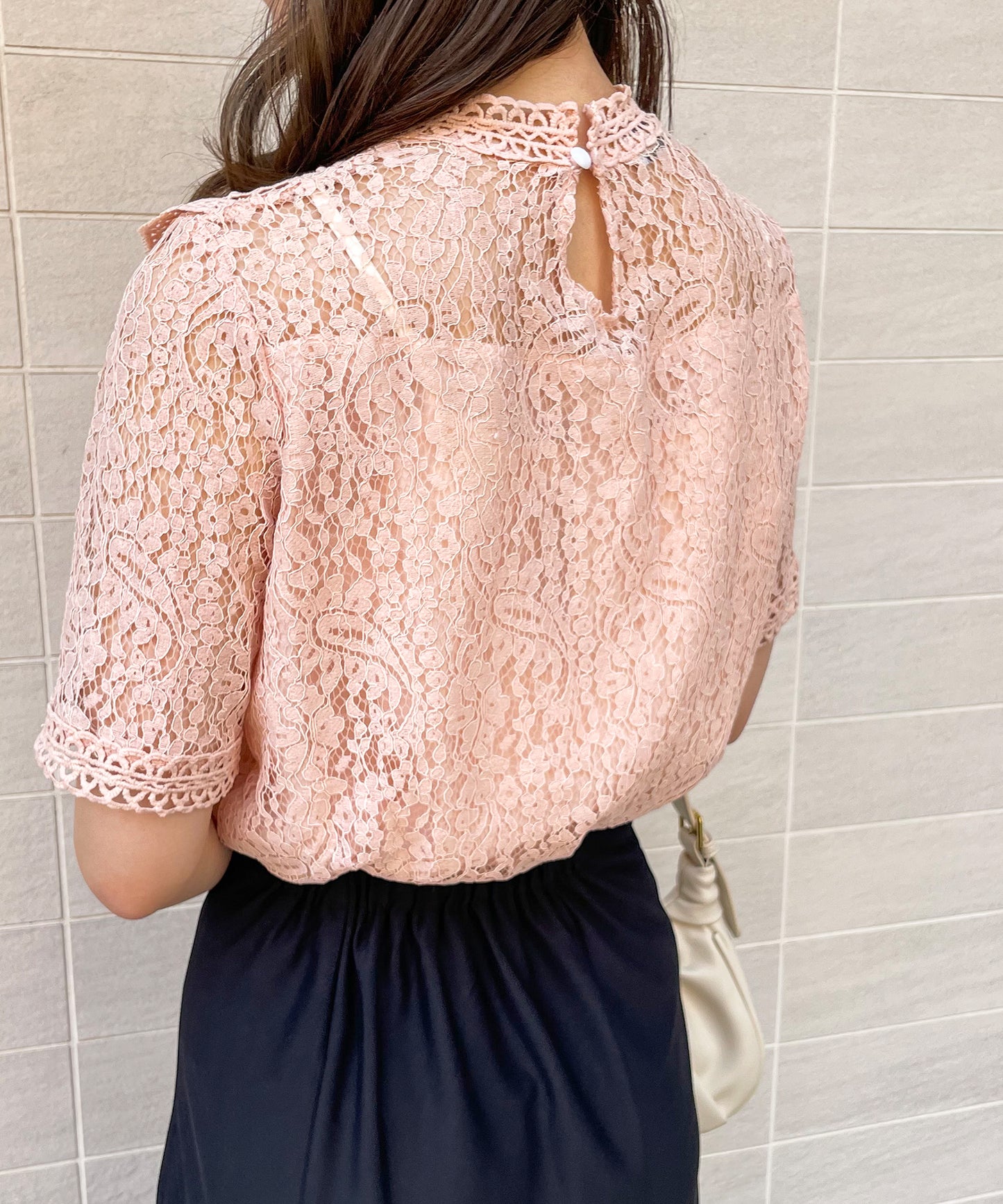 総レースフリルレトロブラウス
