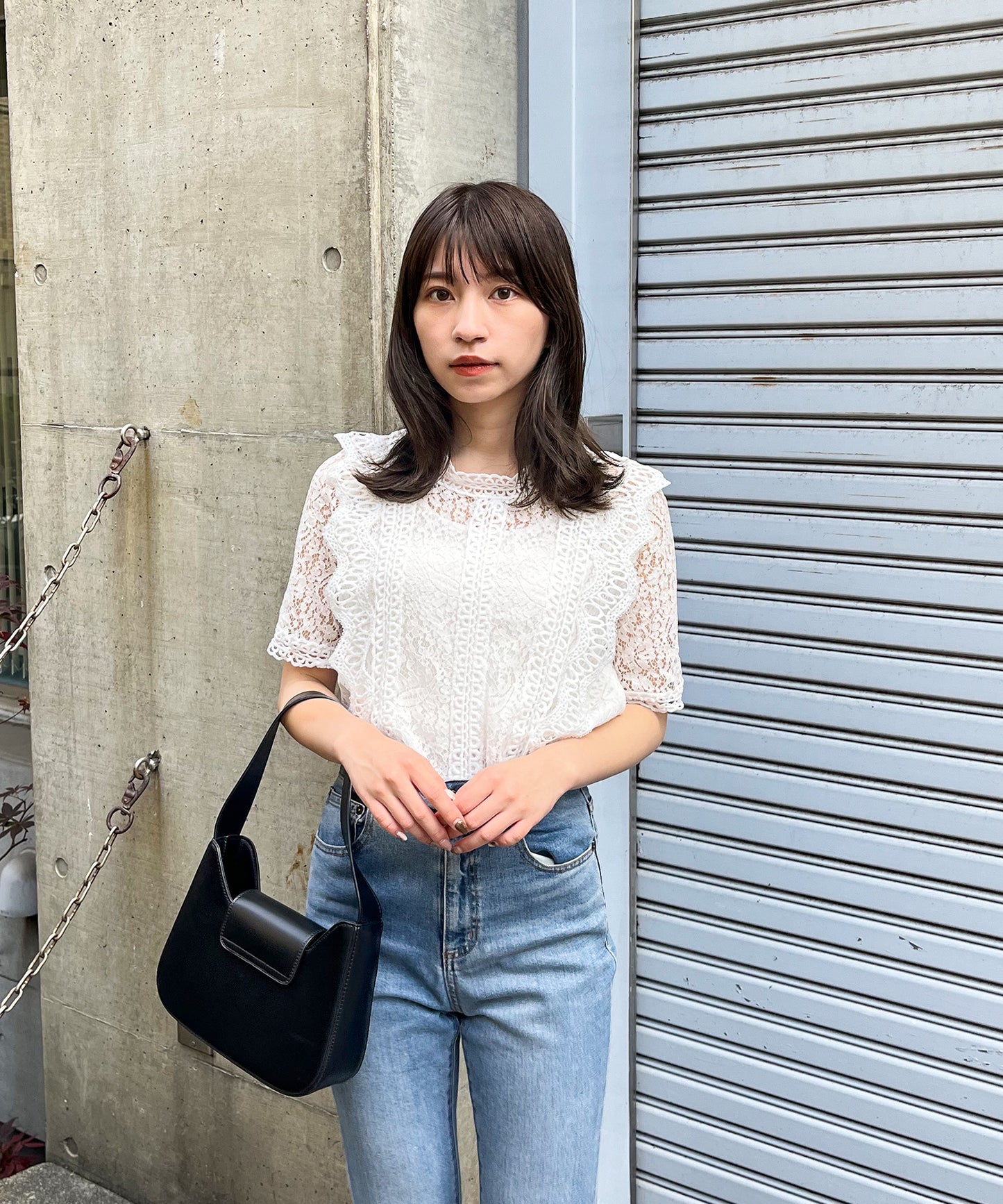 総レースフリルレトロブラウス