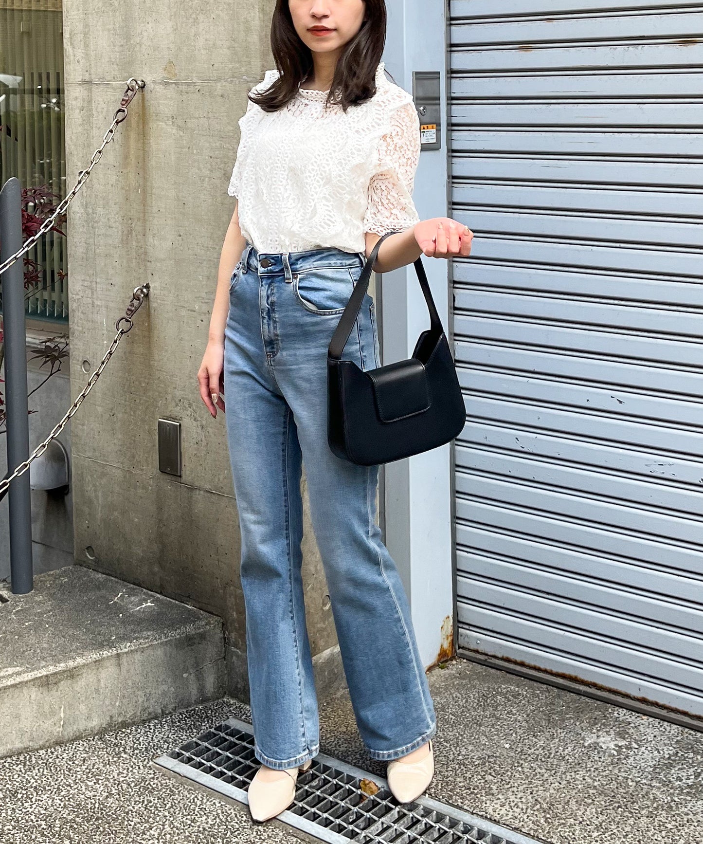 総レースフリルレトロブラウス