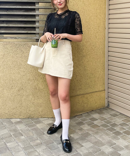 総レースフリルレトロブラウス