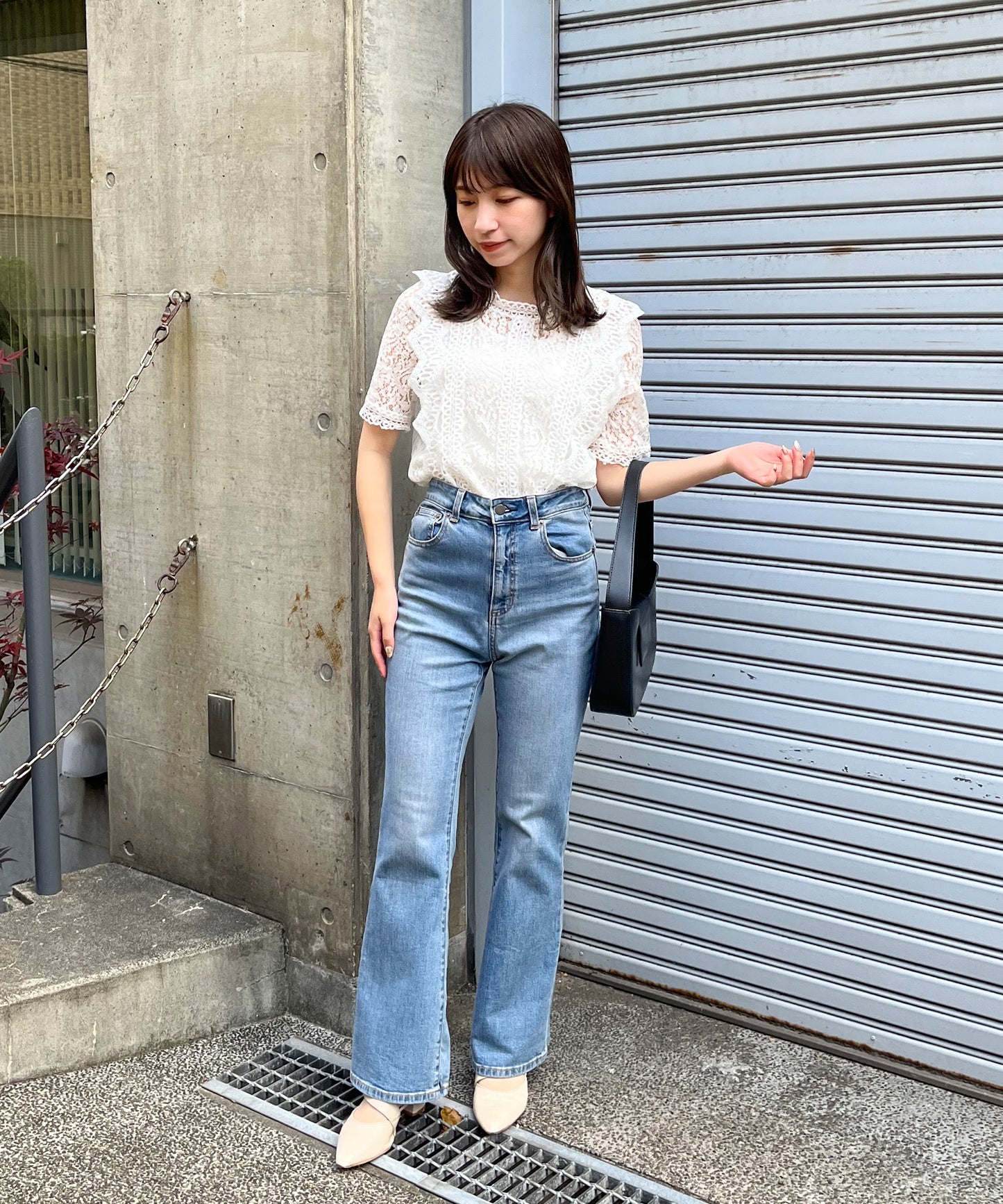 総レースフリルレトロブラウス