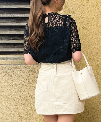 総レースフリルレトロブラウス