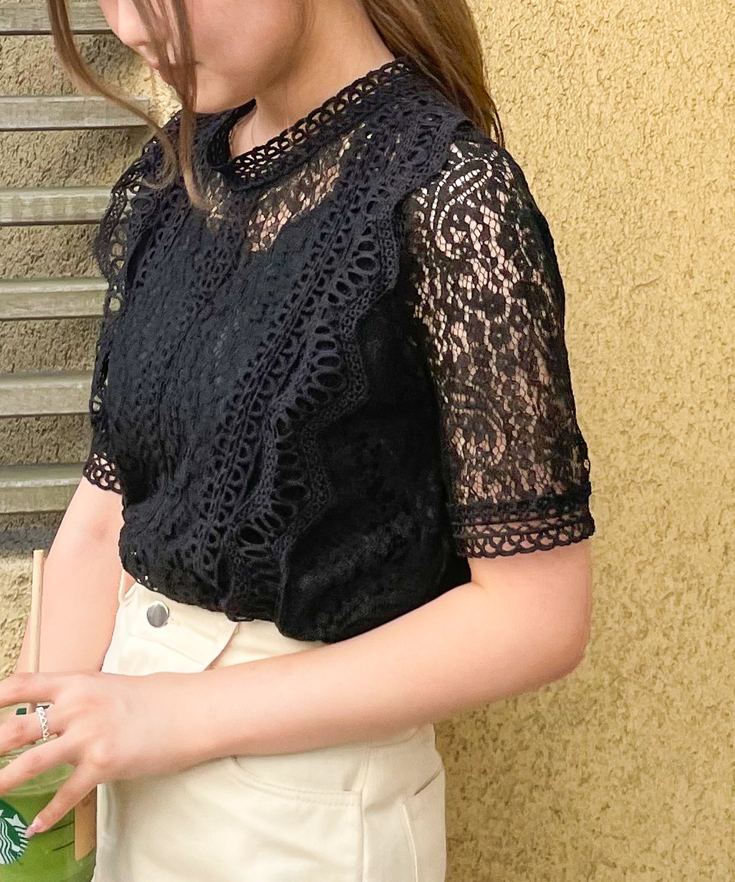 総レースフリルレトロブラウス