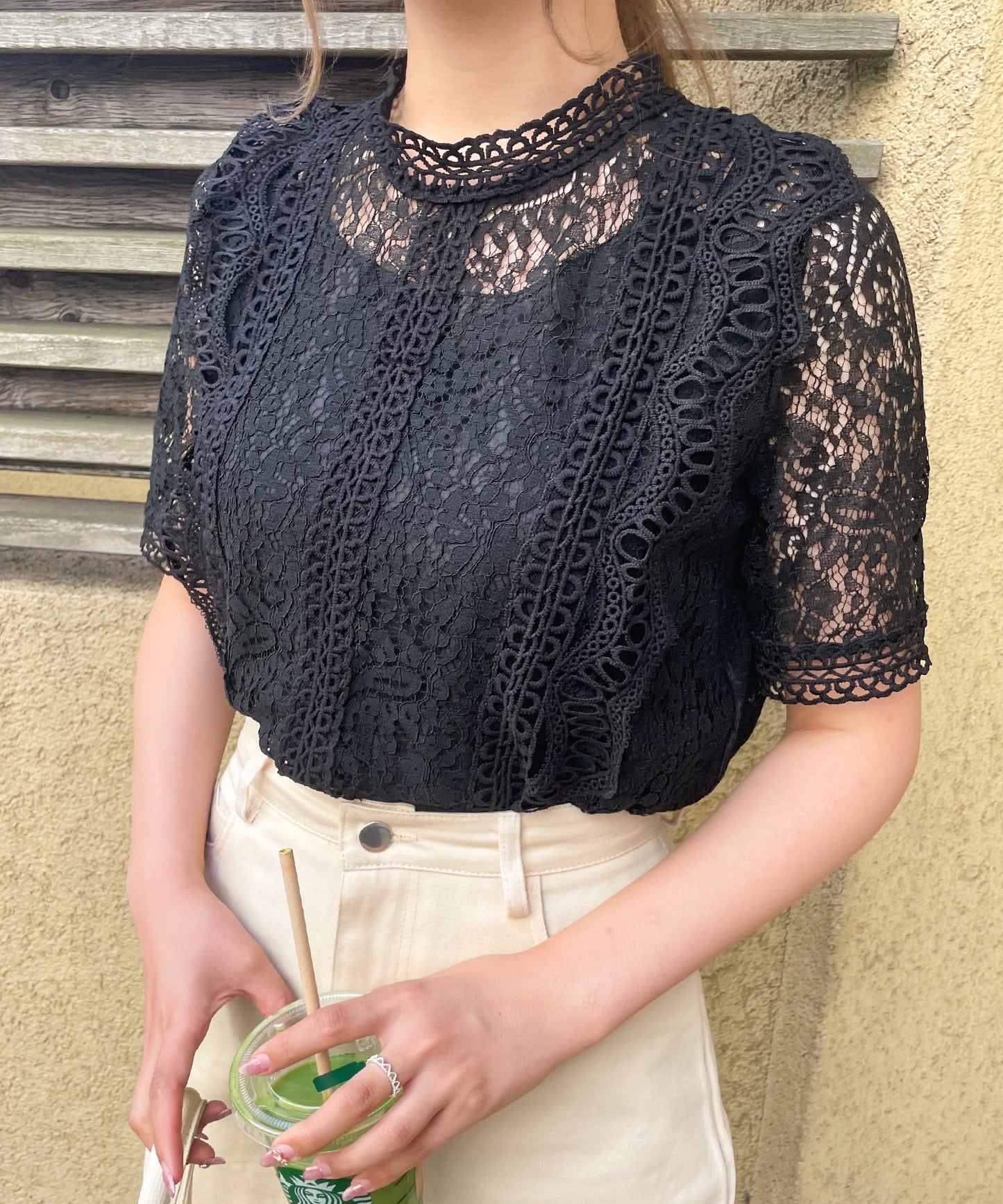 総レースフリルレトロブラウス