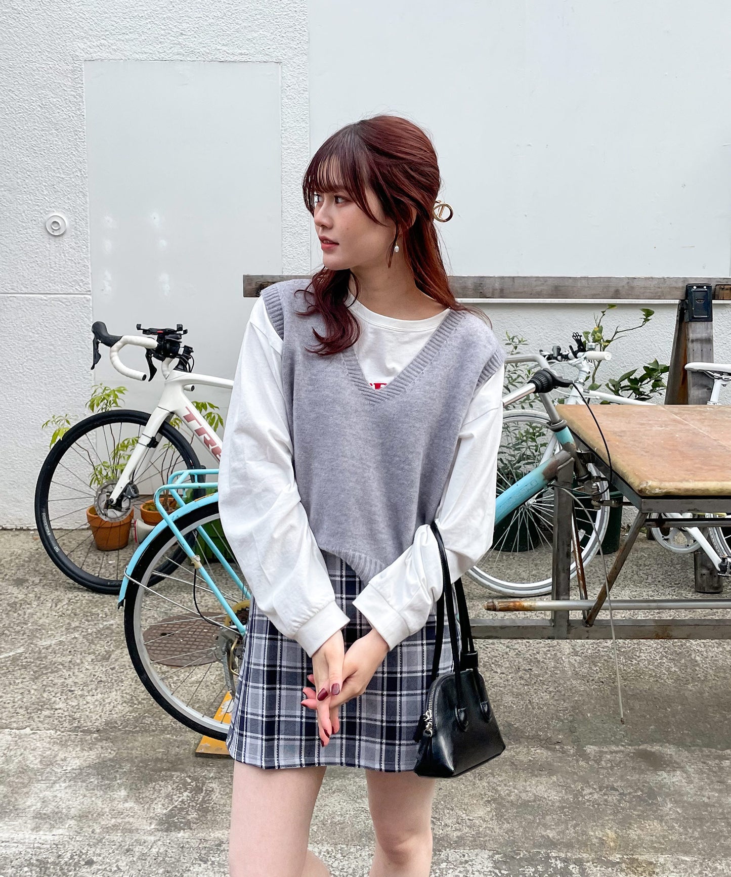 チェック台形スカート