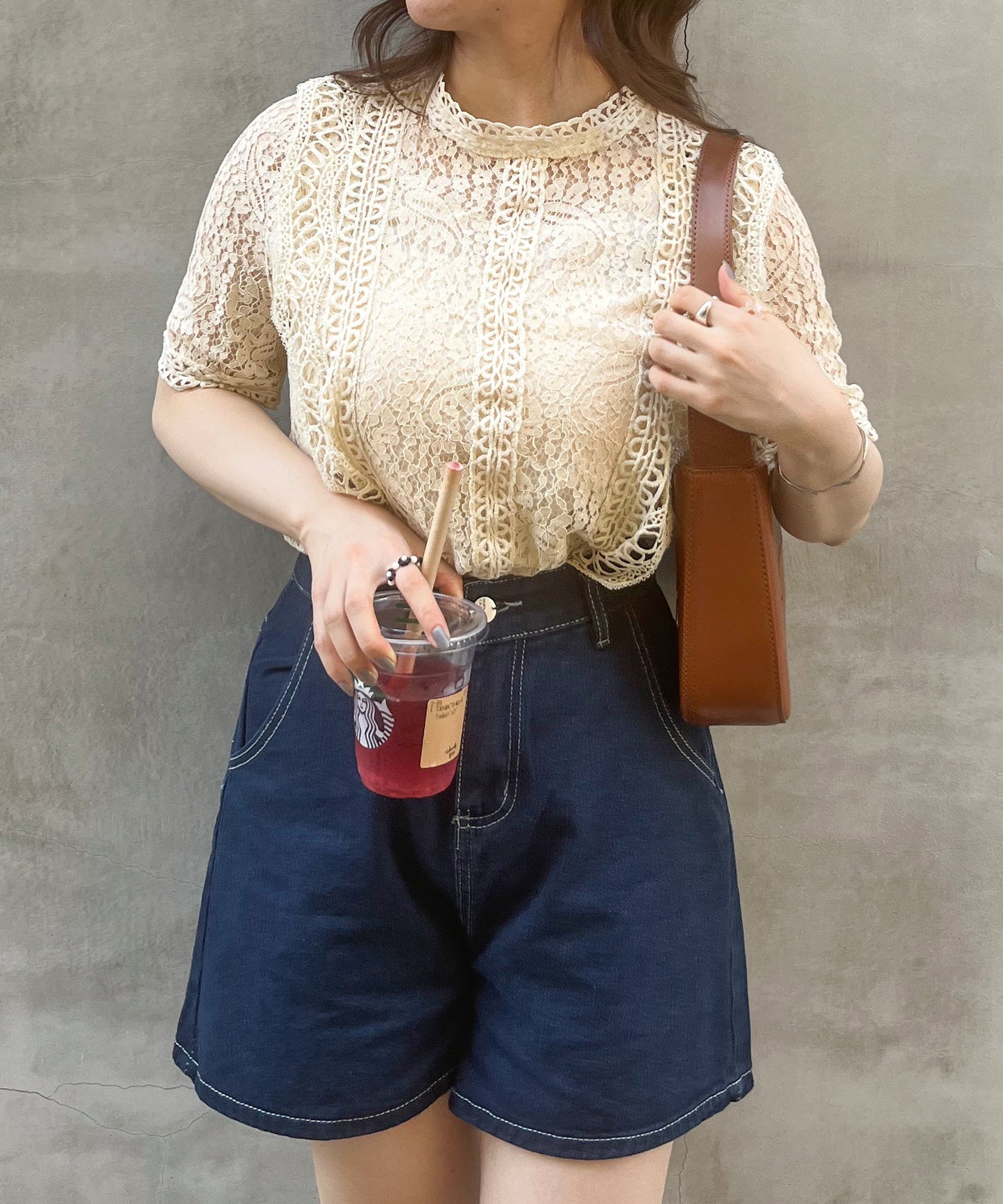 総レースフリルレトロブラウス