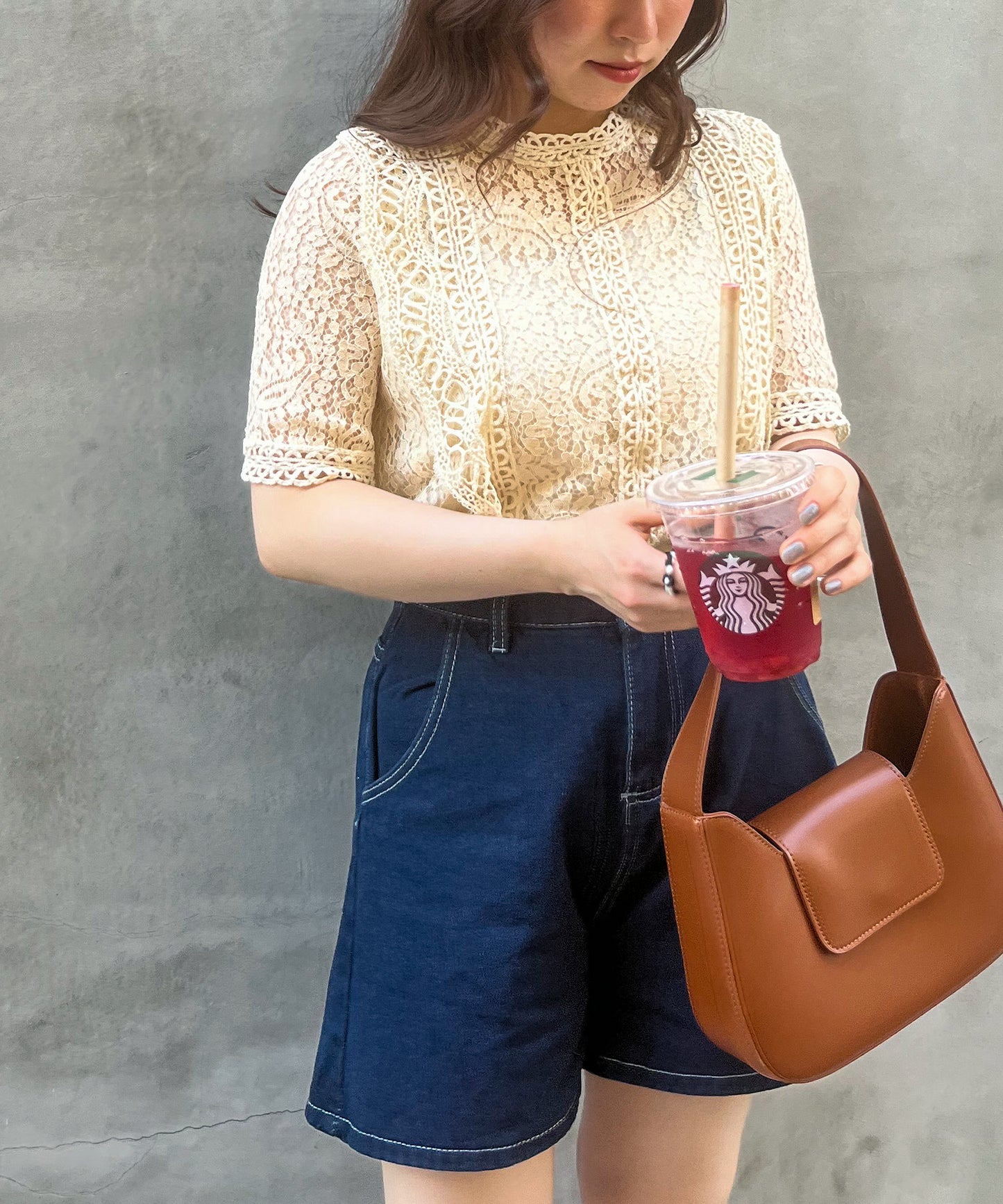 総レースフリルレトロブラウス