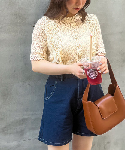 総レースフリルレトロブラウス