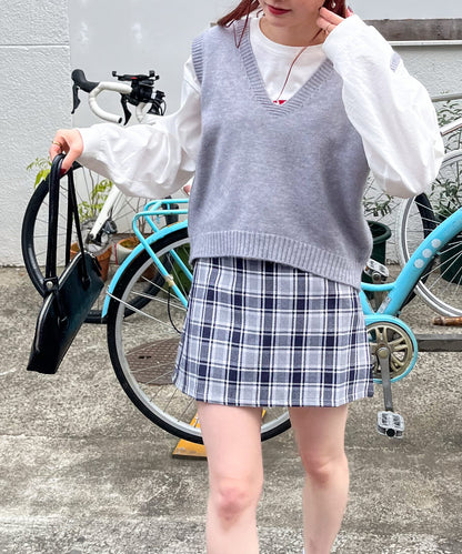 チェック台形スカート